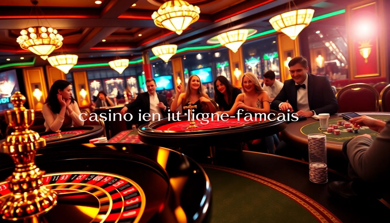 Engaging players at casino en ligne francais with vibrant tables filled with chips and cards.
