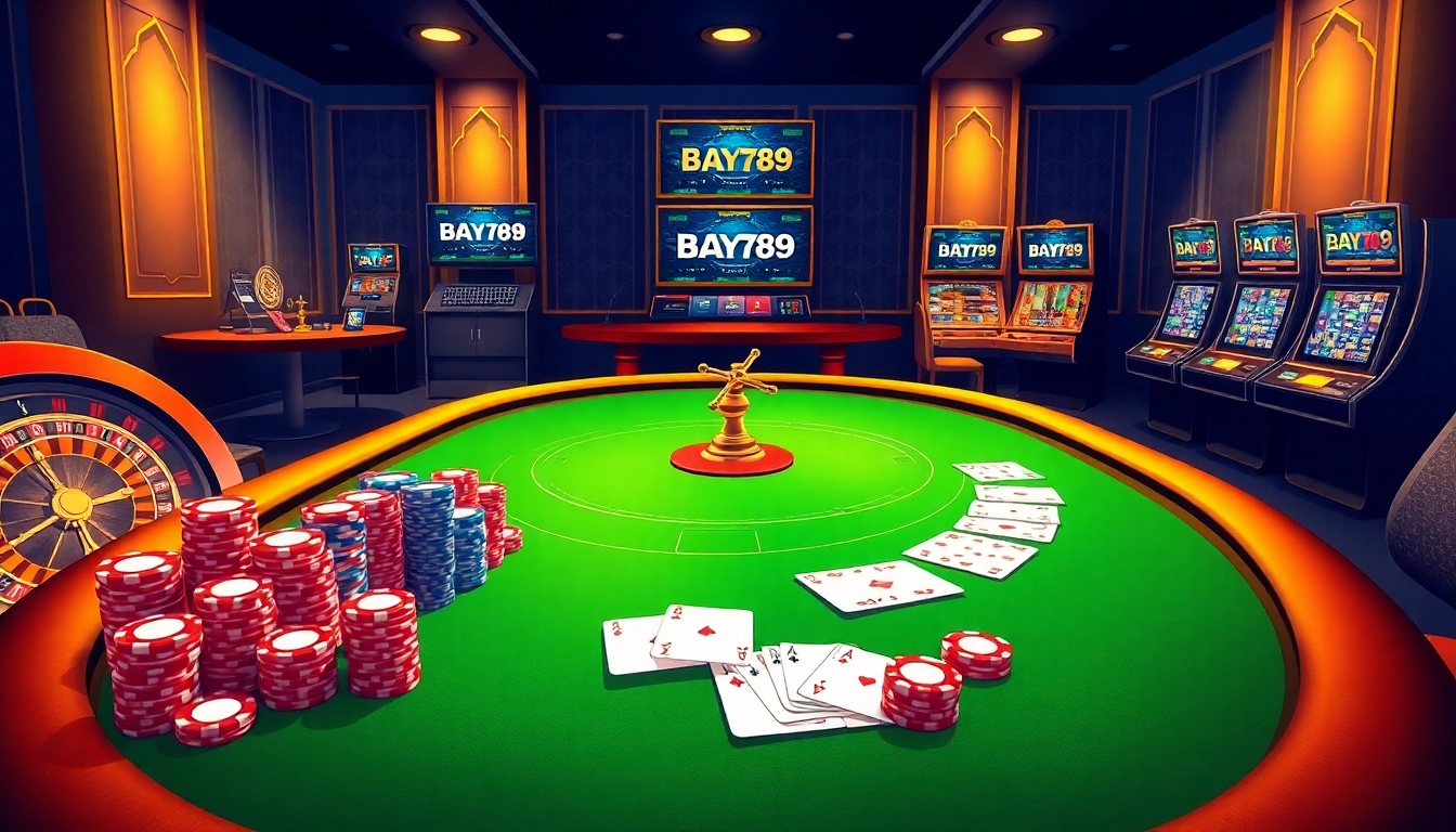 Experience thrilling gameplay at Bay789 with vibrant poker chips and exciting casino tables.